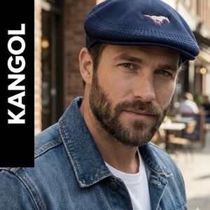 NWT Kangol 504 Ventair Mesh Cap XL Navy Blue SMU/Ford Mustangs Horse Logo